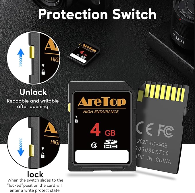 AreTop SD Card 4GB, 5 Pack Class 10 SDHC Memory Card, 5 Pack 4GB Full HD Video Secure Digital Cards for Cameras, DSLR, Action Cams and Trail Camera