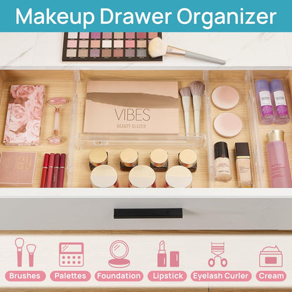 Vtopmart 4 Pack Shallow Drawer Dividers, 2.36" High 12.67"-21.14" Adjustable Expandable Kitchen Drawer Organizer, Clear Plastic Organizer Separators for Flatware, Utensil, Cutlery, Underwear, Clothes