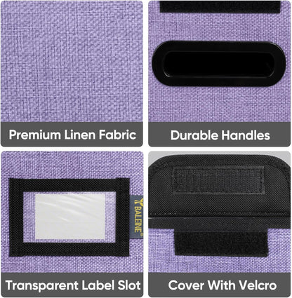 BALEINE File Organizer Box with Lid, Collapsible File Folder Organizer with Plastic Slide, Hanging File Folder Box for Office Document Storage (2 Pack, Purple, S)