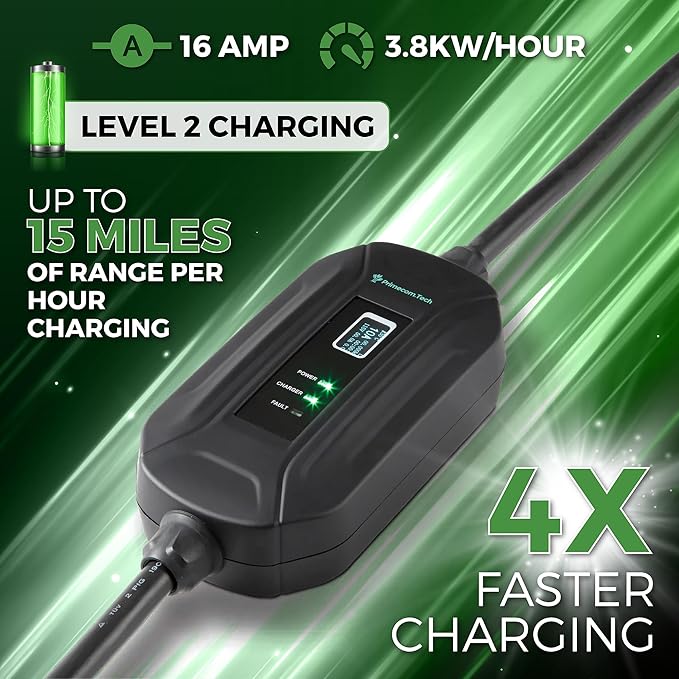 PRIMECOM Level 2 Electric Vehicle (EV) Charger (220V / 240Volt, 16Amp) Portable EVSE Smart Electric Car Charger, 30', 40', and 50 Feet Lengths (NEMA 14-50P, 35 Feet)