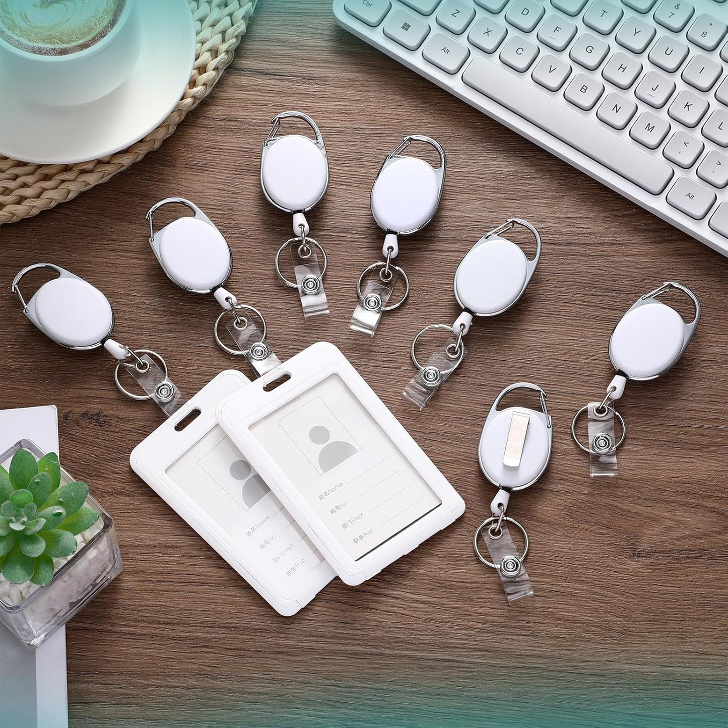 Yaomiao 100 Pack Retractable Badge Holder Reel with Clips Heavy Duty ID Card Holder Reels Bulk with Key Ring for Office Worker Doctor Nurse Employee School Students (White)