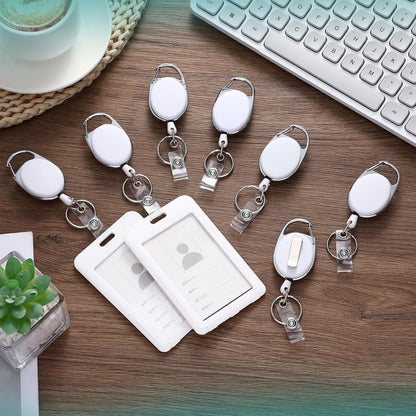 Yaomiao 100 Pack Retractable Badge Holder Reel with Clips Heavy Duty ID Card Holder Reels Bulk with Key Ring for Office Worker Doctor Nurse Employee School Students (White)