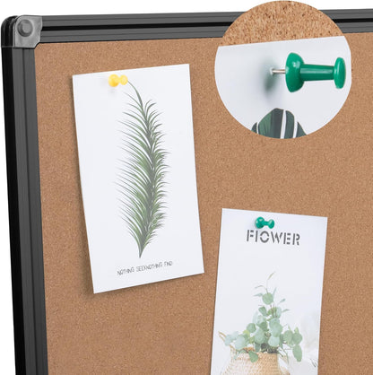 Board2by Cork Board Bulletin Board 36 x 48, Foldable Notice Pin Board for Wall, Black Aluminum Framed 4x3 Corkboard, Large Wall Mounted Office Board with 36 Push Pins for School & Home