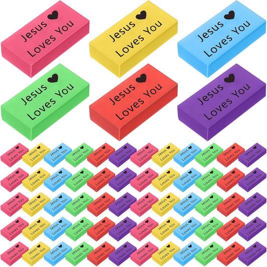 180 Pcs Inspirational Erasers for Kids Christian Pencil Erasers Bulk, Back-to-School Gifts Motivational and Cute Supplies for Students Classrooms, Drawing(Multicolor,Jesus Loves You)