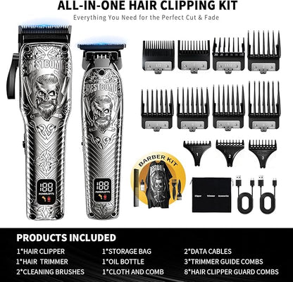 BESTBOMG Professional Cordless Mens Hair Clippers & Beard Trimmer Kits & Sets,Metal Hair Clippers Cutting Grooming Kit with Long Battery Life for Family Barber Use (Gray)