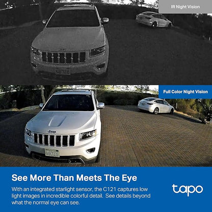 Tapo by TP-Link 2K QHD Security Camera Indoor/Outdoor, Color Night Vision, Free Person/Pet/Vehicle Detection, Baby Monitor, Local/Cloud Storage, IP66, Dual-Spotlight, Black(C121)
