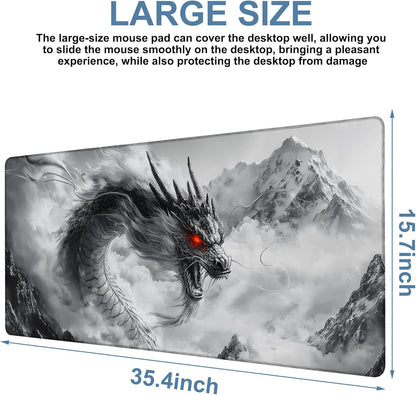 Large Mouse Pad Chinese Dragon Gaming Desk Pad Computer Keyboard Non-Slip Waterproof Mouse Mat with Rubber Base and Stitched Edges Entertainment Office Writing Desk Mat 35.4 x 15.7 Inches