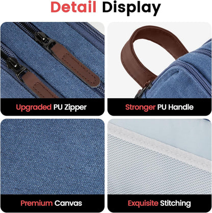 Sooez Large Pencil Case Pouch, Extra Big Pencil Pouch Pencil Bag with PU Handle & Zipper, Sturdy Pen Case with 3 Compartments, Aesthetic School College Supplies Organizer for Men Women Boys, Blue