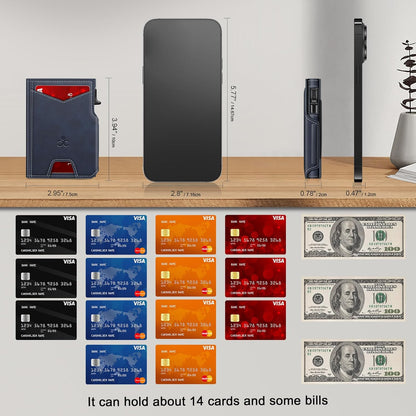 Wallet for Men Wallet with Slim Pop Up Card Holder 9-13 Cards, Bifold Minimalist Smart Wallet RFID Blocking Credit Card Holder with ID Window & Stretchable Cash Slot Compact Metal Aluminum Card Case