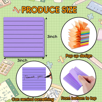 14 Pads Pop Up Sticky Notes,1400 Sheet Lined Sticky Notes 3x3 Inch,Self-Stick Notes Pads with Lines,Bright Multi Colors Easy Post Notes Pop up Refill for Office Study School Daily Life,100 Sheets/Pad