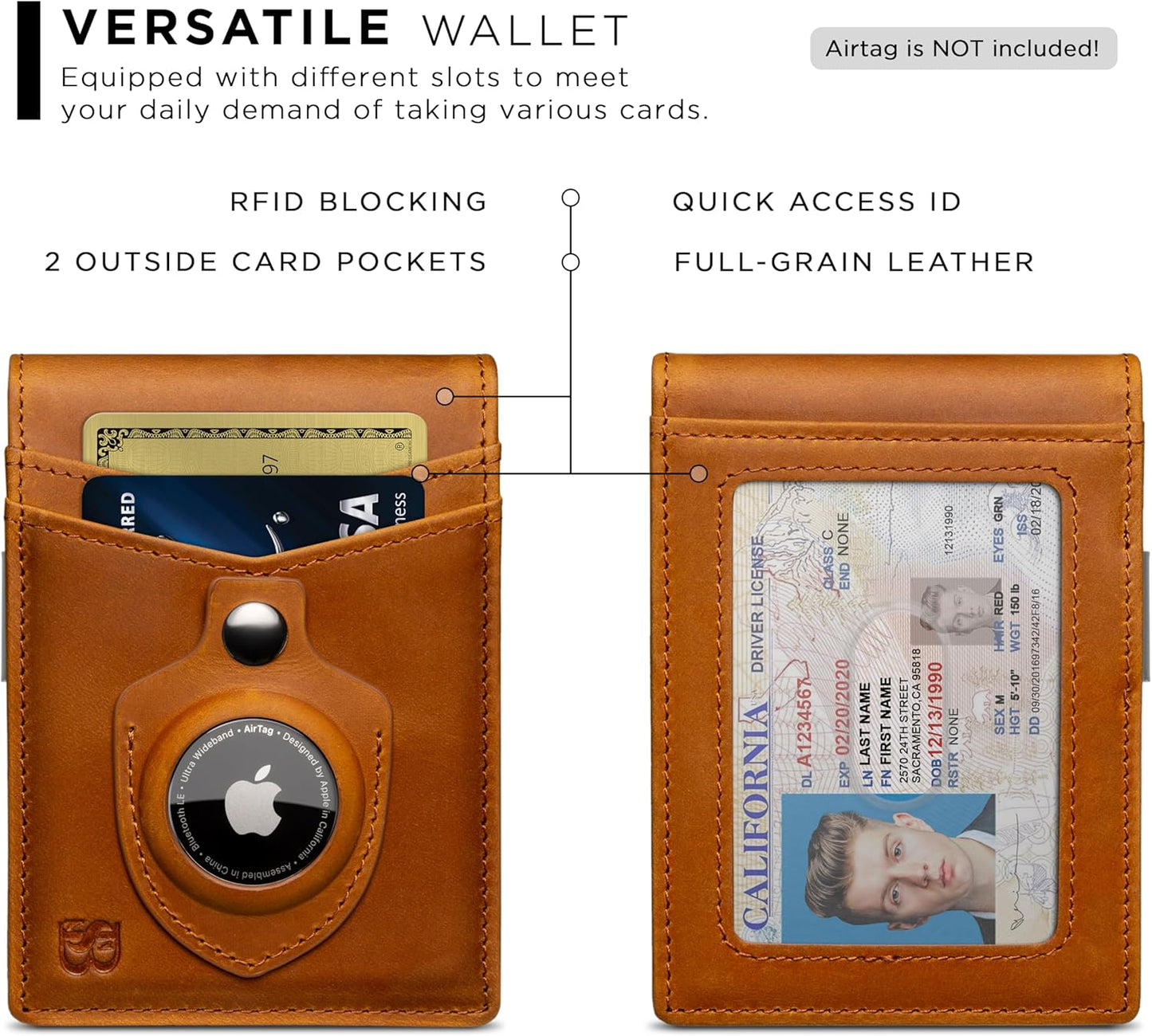 SERMAN BRANDS Money Clip Wallet - Mens Wallets slim Front Pocket RFID Blocking Card Holder Minimalist Mini Bifold