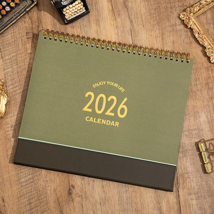 Desk Calendar 2025-2026, Standing Flip Desktop Calendar from July 2025 to December 2026 - Metal Ring Twin-Wire Binding 18 Months Medium Desk Calendar for Home Office School (L-Green)