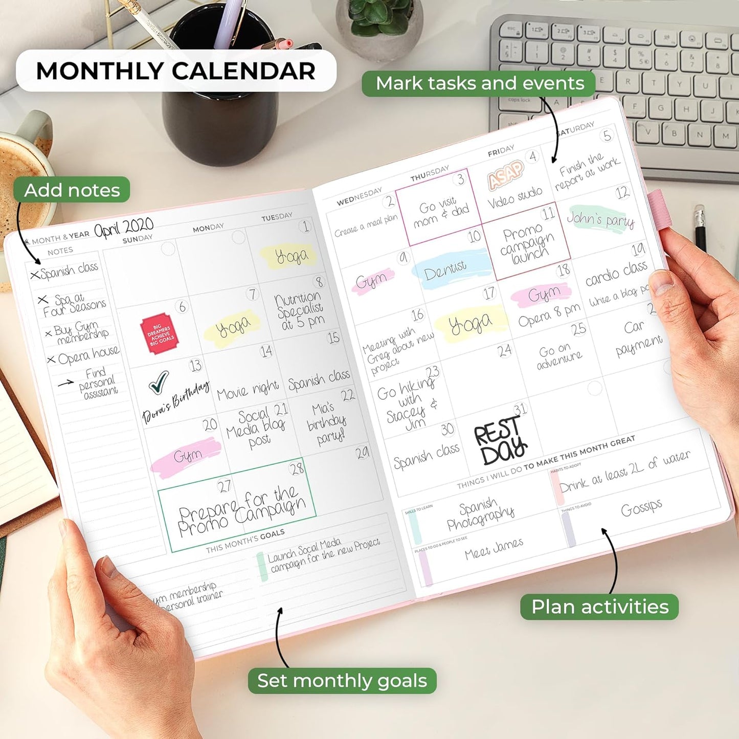 Clever Fox Planner PRO Schedule – Undated Weekly & Monthly Life Planner with Time Slots, Appointment Book & Daily Organizer, A4 (Rose Gold)