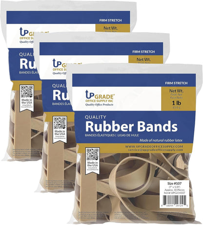 Upgrade Office Supply UPG234107PK3 Rubber Bands, Size 107 (7 x 5/8), 120 Bands, 1 lb 3-Pack, USA