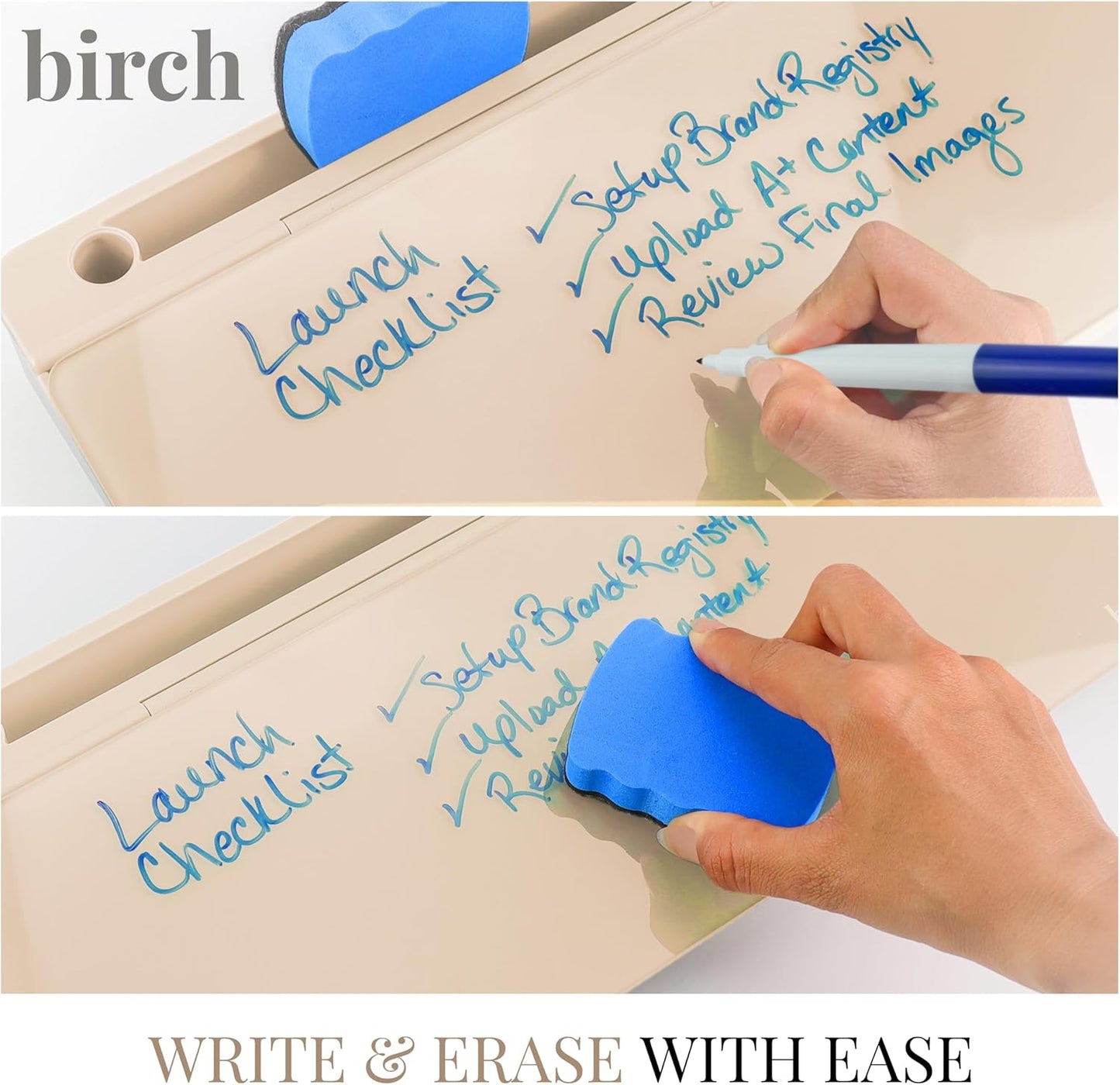 Birch Desktop Whiteboard with Storage & Multiple Marker Surface Desktop Glass Dry Erase Board Desk Top White Board Dry Erase Notepad Desk White Board Tabletop Desk Whiteboard (Sand)