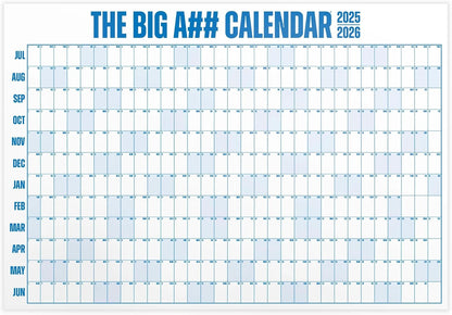 The Big A## Calendar Mid-Year Wall Planner – July to June Dry-Erase – Includes 1 Marker & 100 Labels – Lightweight, Easy to Hang Yearly Planner – Plan Goals & Adventures – Blue, 4’x3’