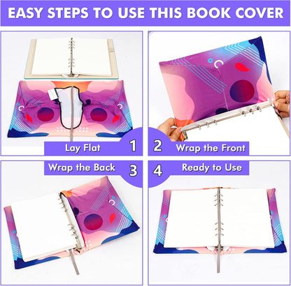 Feela 8 Pack Stretchable Jumbo Fabric Book Covers - Washable Durable Reusable Nylon for Hardcover Textbooks Notebooks up to 9"x11" - 8 Neon Patterns