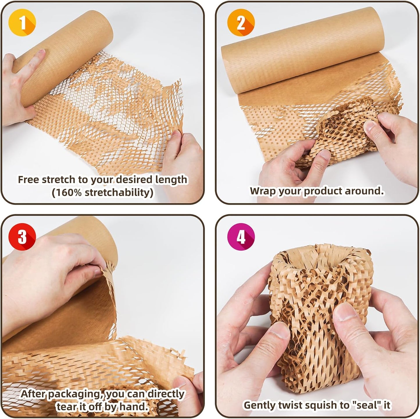 Honeycomb Packing Paper Wrap 12"x100' Sustainable Alternative to Bubble Wrap for Moving Shipping/Gift, Biodegradable & Fully Recyclable Bubble Paper Wrapping with 20 Fragile Sticker……
