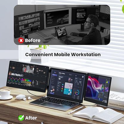 Laptop Screen Extender Kwumsy S2 Triple Monitor Extender Ultra Slim 14" 1080P FHD IPS Portable Monitor for Laptop with Stand Compatible with Mac Windows Linux PS4/5