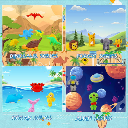 120Pcs Animal Erasers Bulk Cute Food Erasers Desk Pets Kids Puzzle Eraser Take Apart Cool 3D Eraser Mini Fun Party Favors for School Supplies Classroom Rewards Easter Egg Fillers Gifts