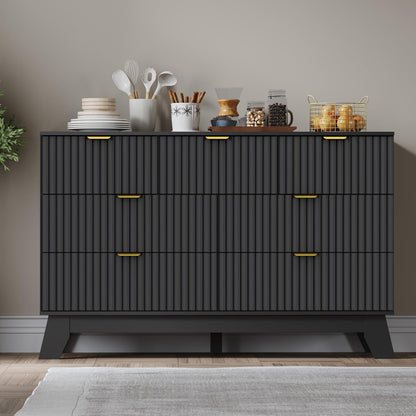 Fluted 7 Drawer Dresser, 47.2" Wide Modern Boho Chest of Drawers, Wooden Storage Dresser TV Stand for Bedroom, Living Room, Closet, Hallway, Curved Profile Design