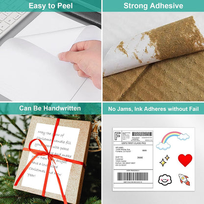 MFLABEL Half Sheet Shipping Labels - 200 Self Adhesive Sticker Sheets for Laser & Inkjet Printers, Waterproof & Smudge-Free, with 12 Free Fragile Labels for Packaging, Shipping and Crafting