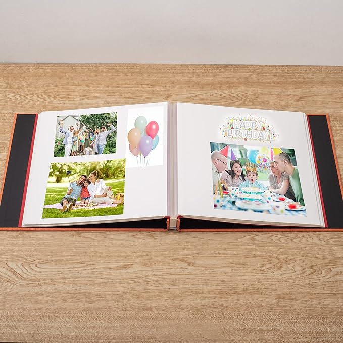 Photo Album Self Adhesive 3x5 4x6 5x7 6x8 8x10 8.5x11 11x10.6 Magnetic Scrapbook Album DIY Length 11x10.6 Inch 40 Pages Linen Cover DIY Photo Album with A Metallic Pen and and Plastic Board(Orange)