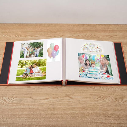 Photo Album Self Adhesive 3x5 4x6 5x7 6x8 8x10 8.5x11 11x10.6 Magnetic Scrapbook Album DIY Length 11x10.6 Inch 40 Pages Linen Cover DIY Photo Album with A Metallic Pen and and Plastic Board(Orange)