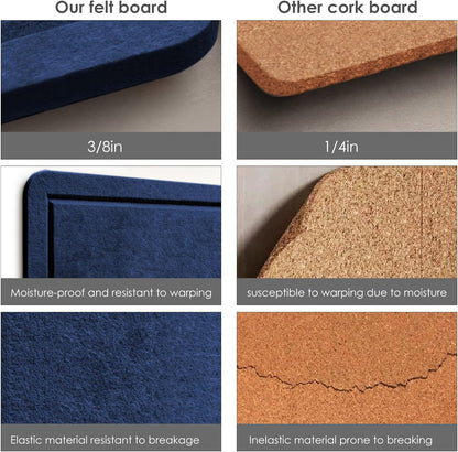 Large Bulletin Board - 48 x 36 Inches, Decorative Felt Pin Board for Wall - 4' x 3' Foldable Photo Display Board with Self-Adhesive Tape, Includes 20 Push Pins - Dark Blue