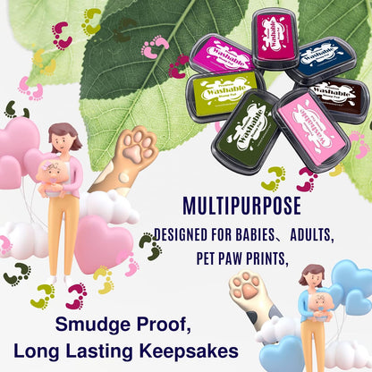 7 Washable Ink Pad, Stamps for Kids, Kids Crafts, Paw Print Kit, Baby Footprint Kit, Stamp Pads for Baby Shower on Scrapbooking, Fingerprint Ink Pad, Easy to Wash Off Skin| Large | Safe Non-Toxic