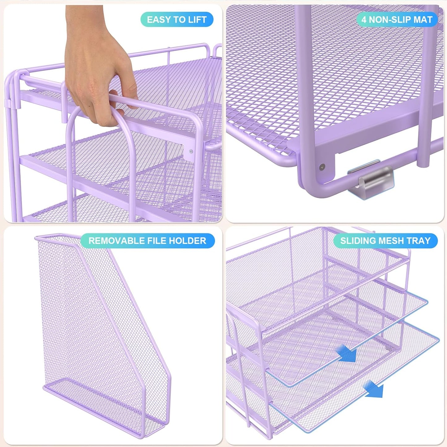 gianotter 4-Tier Paper Organizer With Magazine Holder, Desk Organizers and Accessories, File Organizer for Office Supplies Storag (Purple)