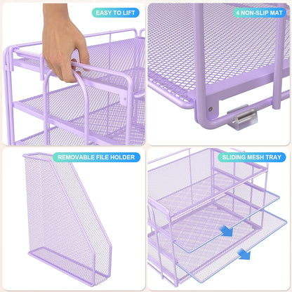 gianotter 4-Tier Paper Organizer With Magazine Holder, Desk Organizers and Accessories, File Organizer for Office Supplies Storag (Purple)