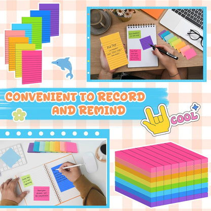 Leinuosen 64 Pack Lined Sticky Notes Self Stick Notes with Lines Bright Assorted Colors Sticky Pad for Home Office Products Post Memos, 2560 Sheets