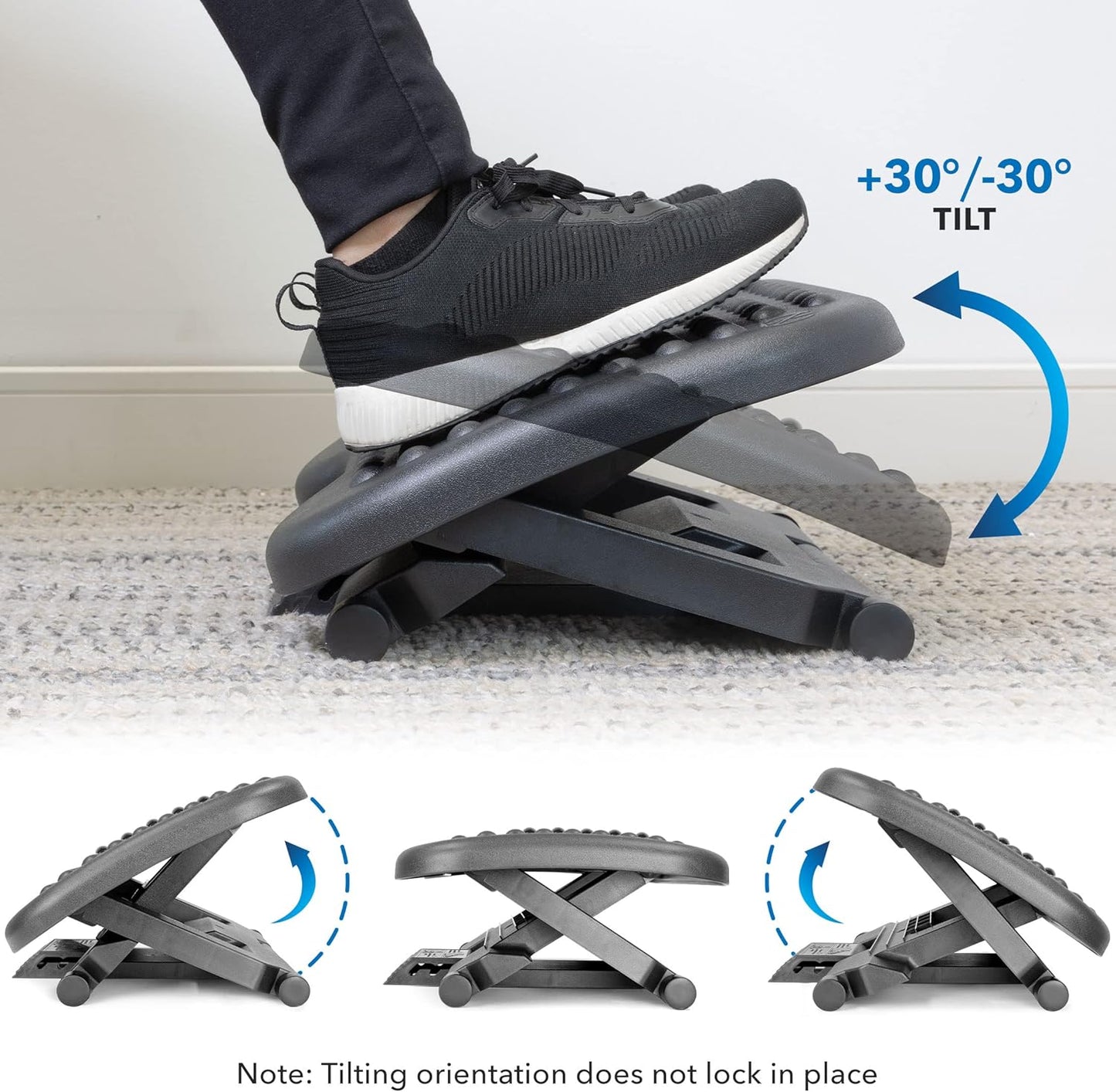 Mount-It! Ergonomic Under Desk Footrest | Massaging Foot Rest Support | Tilting Footrest with 3-Level Height Adjustment | Under Chair Office Footrest