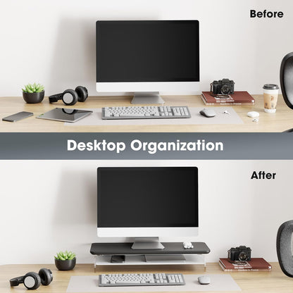 Fenge Acrylic Monitor Stand Riser, 23.6 Inches Monitor Stand with Metal Storage, 2 Tier Acrylic Computer Riser for Desk, Clear Laptop Stand for PC, Laptop, Printer, TV