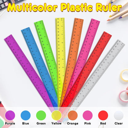 64 Pack Plastic Ruler 12 Inch in Bulk, Plastic Rulers in Assorted Colors, Clear Ruler with Inches and Centimeters, Transparent Rulers Bulk for Kids Back to School, Classroom, Office, Home Supplies