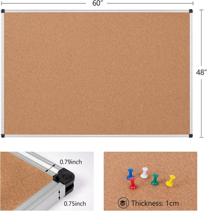 Board2by Extra Large Cork Bulletin Board 60" X 48", Silver Aluminum Framed 5'x4' Corkboard for Wall, Wall Mounted Notice Pin Board with 18 Push Pins for School, Home & Office