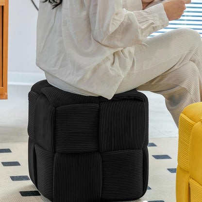 Ottoman Foot Rest Soft and Comfortable Ottoman Square Corduroy Woven Design Sofa Stool (Black)