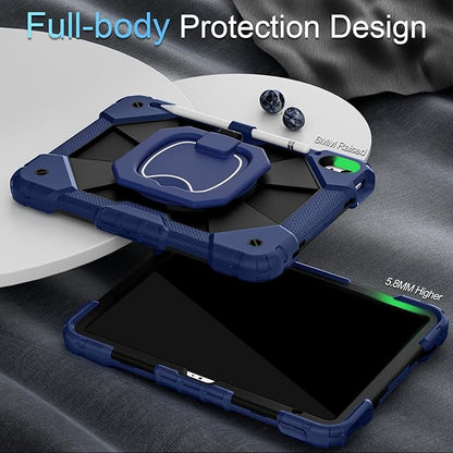 Case for iPad (A16) 11th Gen 11 Inch (2025) /iPad 10th Gen 10.9 Inch (2022) with Screen Protector/Rotating Stand/Pencil Holder,Military Grade Shockproof i Pad Case 10th Generation,Navy Black
