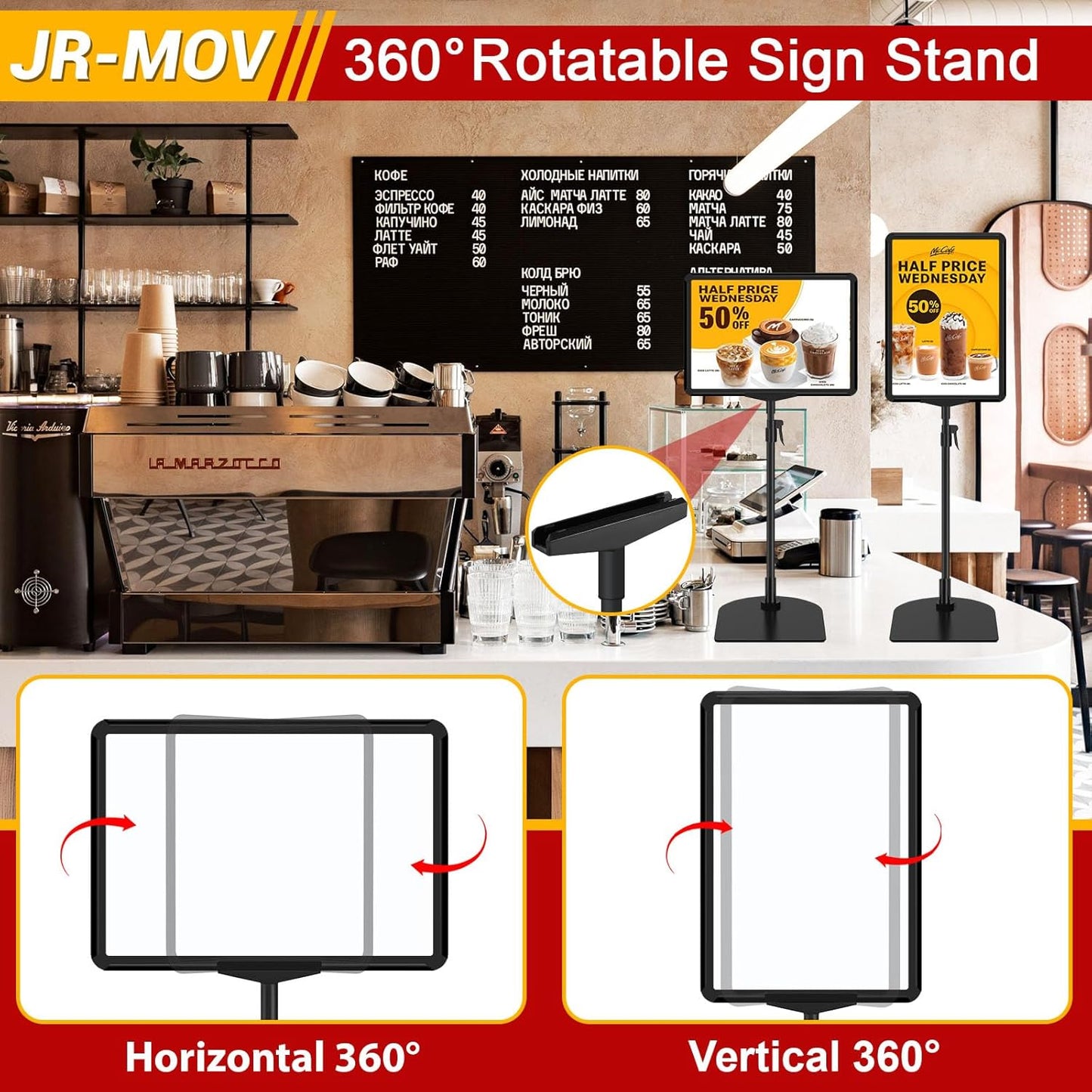 Tabletop Sign Holders 8.5 x 11, Adjustable Floor Standing Sign Holder Stand for Table Top, Black Double-Sided Poster Stands for Display Vertical Horizontal View, Fit Retail Event, 2 Pack