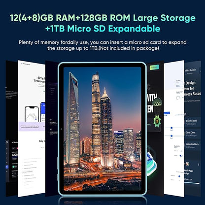 Tablet, Android 15 Tablets with 10.1 inch HD Display, 128GB Storage 1TB Expand, Octa-Core Processors, 6000mAh, Widevine L1, GPS, Dual Camera, WiFi 5, BT5.0 (Blue)