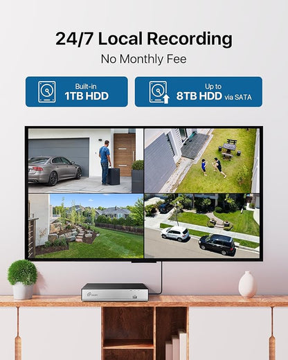 Loocam Security Camera System 1080p, AI Human Vehicle Detection, 8 Channel 4 Cams H.265+ DVR with 1TB HDD Wired Surveillance Camera, Night Vision, Remote Access, App Email Alert, IP66 Indoor Outdoor