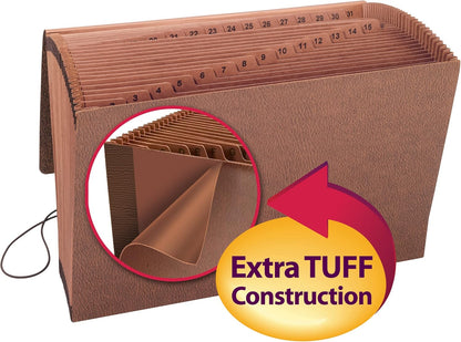 Smead TUFF Expanding File, 31 Pockets, Daily (1-31), Flap and Cord Closure, Legal Size, Redrope (70369)