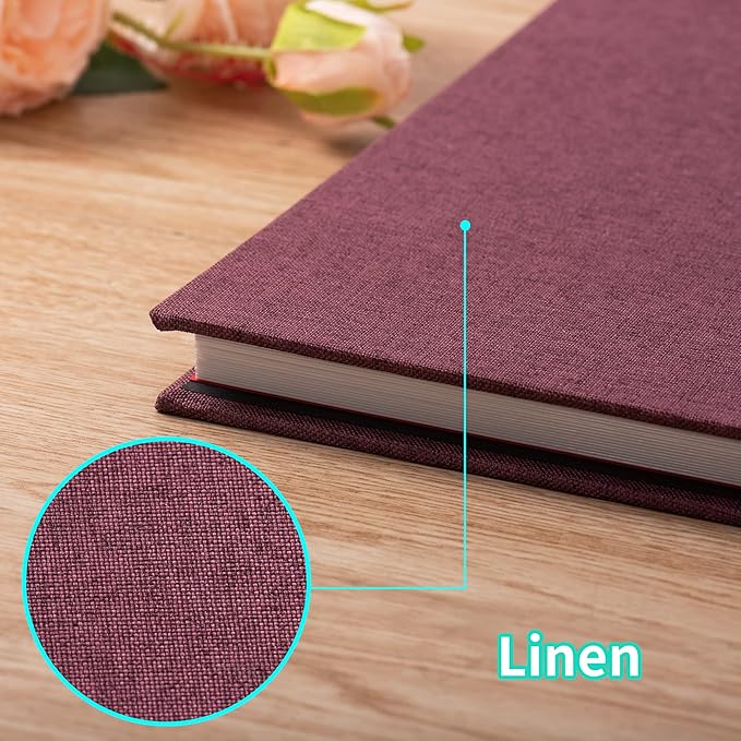 Photo Album Self Adhesive 3x5 4x6 5x7 6x8 8x10 8.5x11 11x10.6 Magnetic Scrapbook Album DIY Length 11x10.6 Inch 40 Pages Linen Cover DIY Photo Album with A Metallic Pen and and Plastic Board(Purple)
