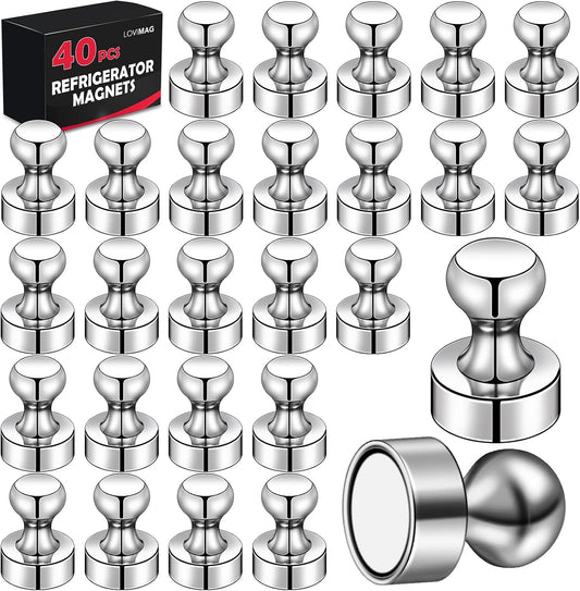 LOVIMAG Magnets for Whiteboard, 40pcs Strong Refrigerator Magnets, Neodymium Fridge Magnet,Small Push Pin Magnets for Whiteboard, Fridge, Office, Classroom and Map Magnets