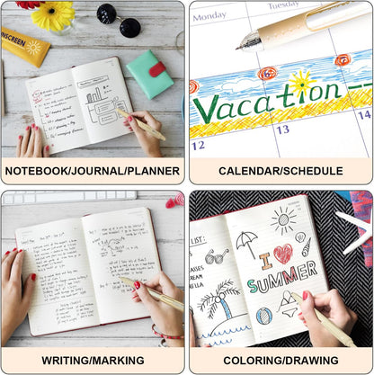 6 Count Pastel Gel Ink Pen Set,Cute Note Taking 0.5mm Fine Point Retractable 5 Count Black Ink Pens with 1 Count Highlighter for Writing, Journaling, School, Office (Off White)