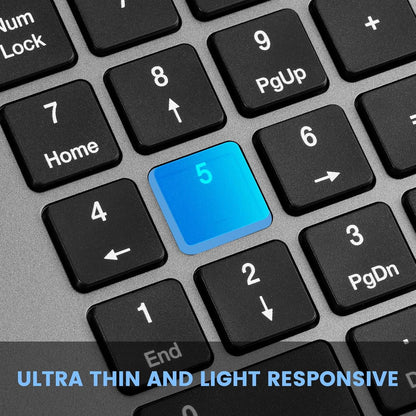 K01R Wireless Keyboard, 2.4G Slim and Compact Wireless Keyboard with Numeric Keypad, Long Battery Life, Lag-Free for PC Laptop Computer Windows, Space Grey