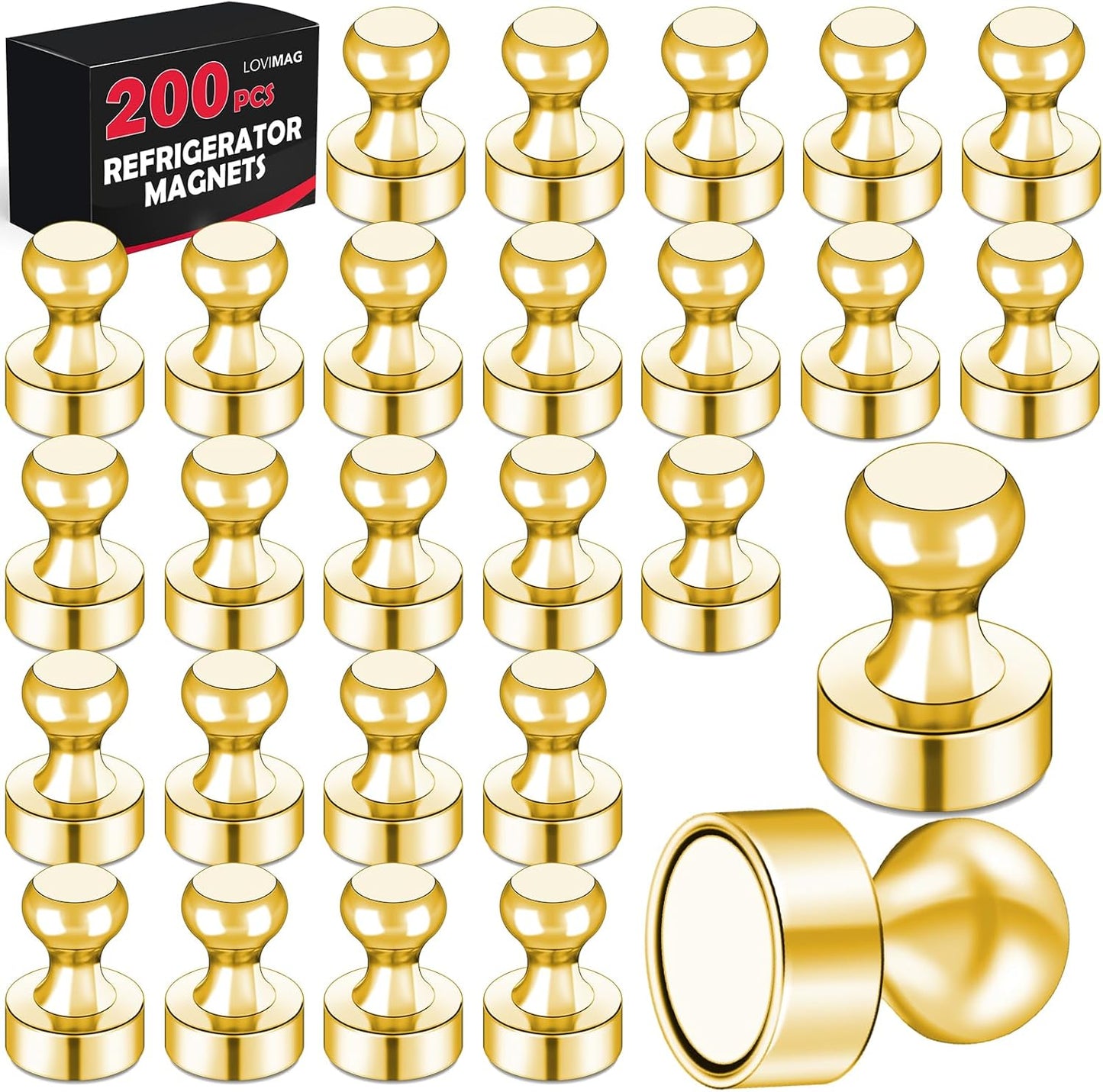 LOVIMAG 200Pcs Gold Fridge Magnets, Small and Strong Magnets for Whiteboard, Office, Classroom, Map, Kitchen Accessories, Office Accessories, Locker Accessories