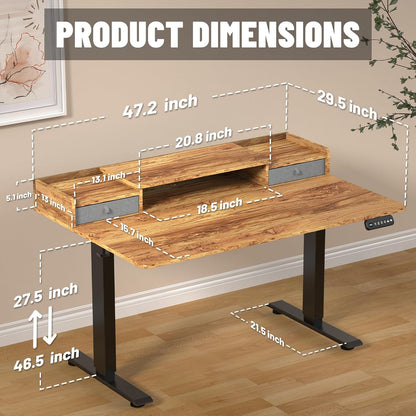 48 x 30 Inch Electric Standing Desk with 2 Drawers, Adjustable Height Widened Stand Up Desk with Storage, Sit to Stand Ergonomic Workstation for Home Office, Light Rustic