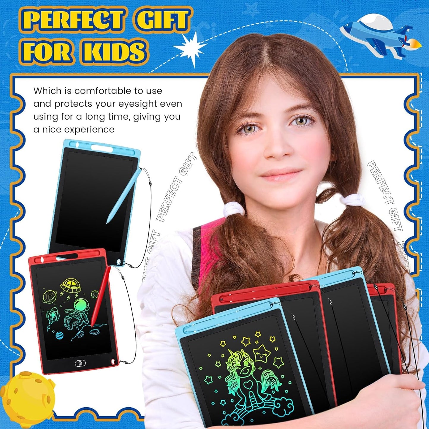 Zonon 4 Pcs LCD Writing Tablet 8.5 Inch Doodle Board Tablet Drawing Gifts LCD Writing Board Electronic Erasable Reusable Colorful Screen Pad(Red, Light Blue)